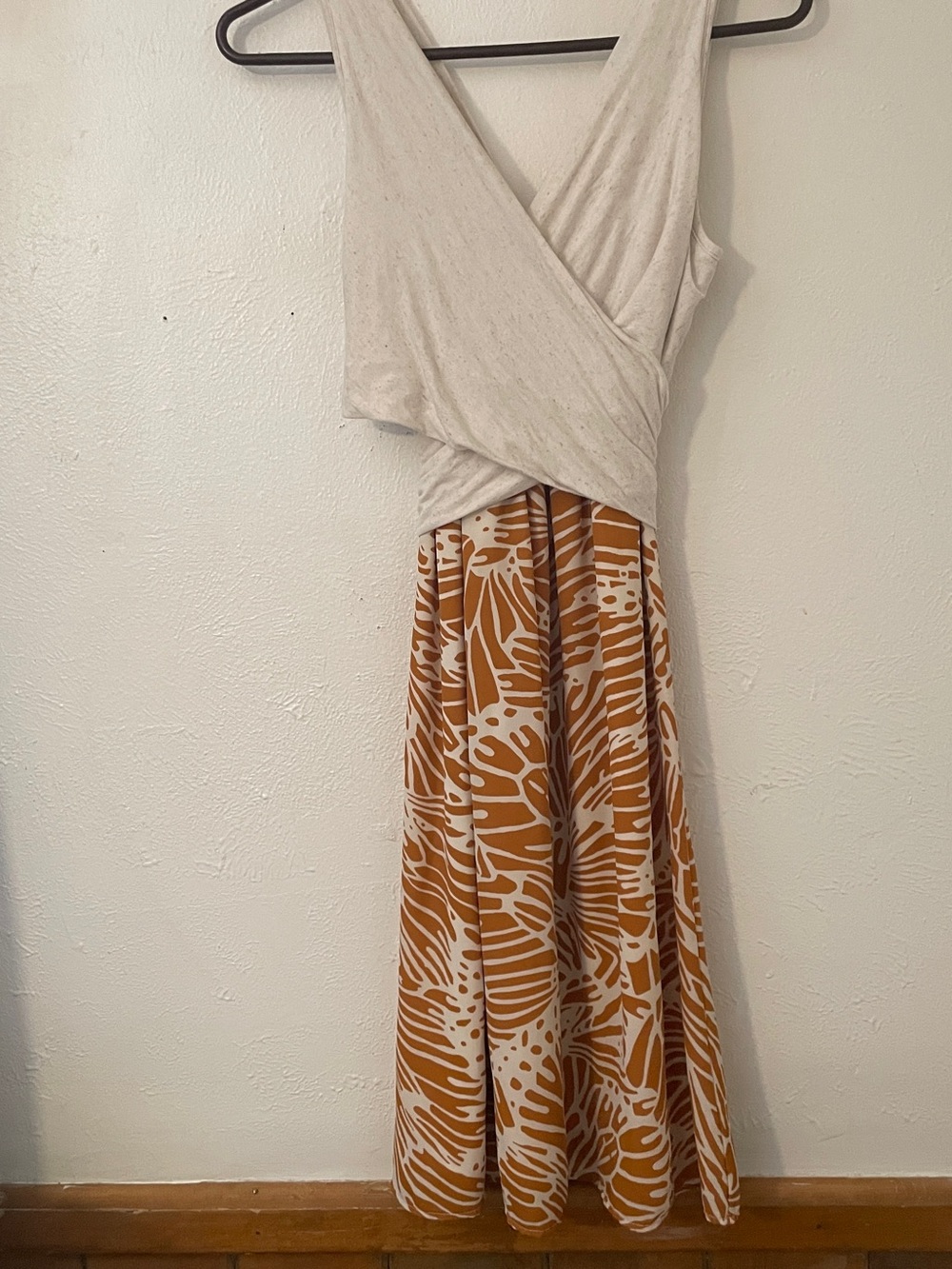 Anthropologie Amadi Lola Cross Wrap Dress Cream Orange Tencel Linen S